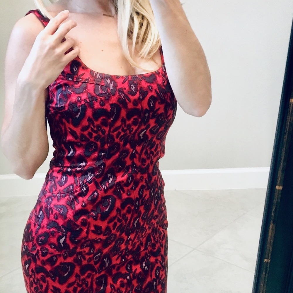 David Meister Red animal print dress